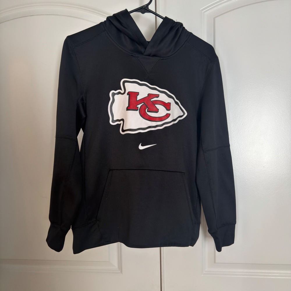 Nike Kansas City Chiefs Youth Hoodie Black NFL Arrowhead Logo Sweatshirt Size L